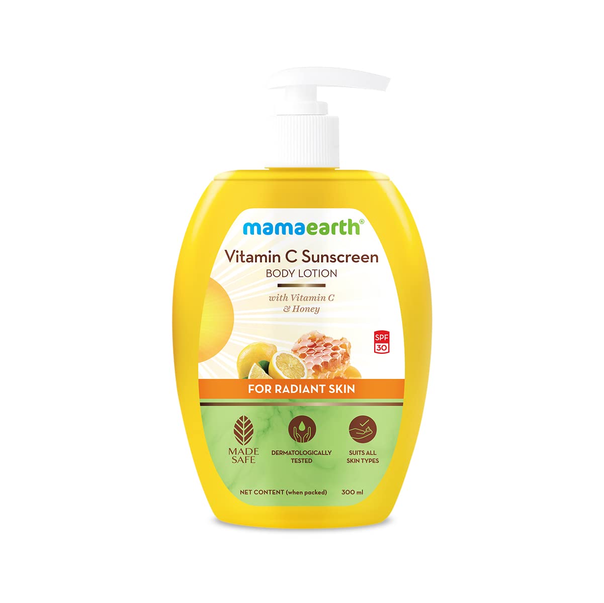 Mamaearth Vitamin C SPF 30 Sunscreen Body Lotion | Helps Prevent Tanning & Adds Glow to Skin | Lightewieght & Non-Greasy | Suits All Skin Types | 10.14 Fl Oz/300ml