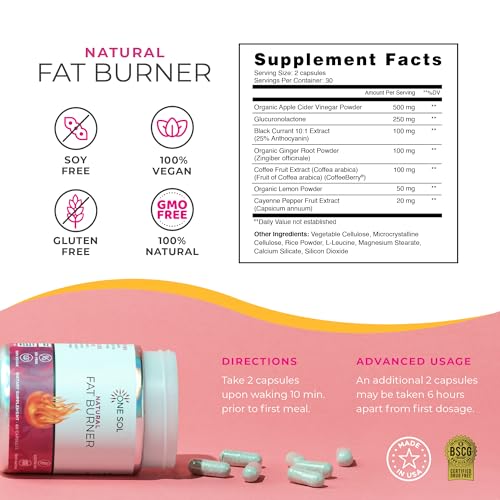 One Sol Fat Burner for Women, Natural Metabolism Booster, Burn More Calories, Boost Energy & Mood, Curb Appetite & Stop Cravings, No Crash or Jitters, All-Natural Ingredients, Gluten & Soy Free