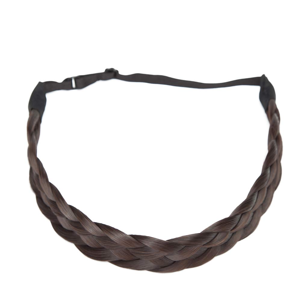 Twist Braided Hair Headbands 5 Strands Synthetic Hair Classic Chunky Wide Braids Elastic Stretch Plaited Braid Hairpiece Women Beauty Accessory 30g 1 inch wide 4A Dark Brown