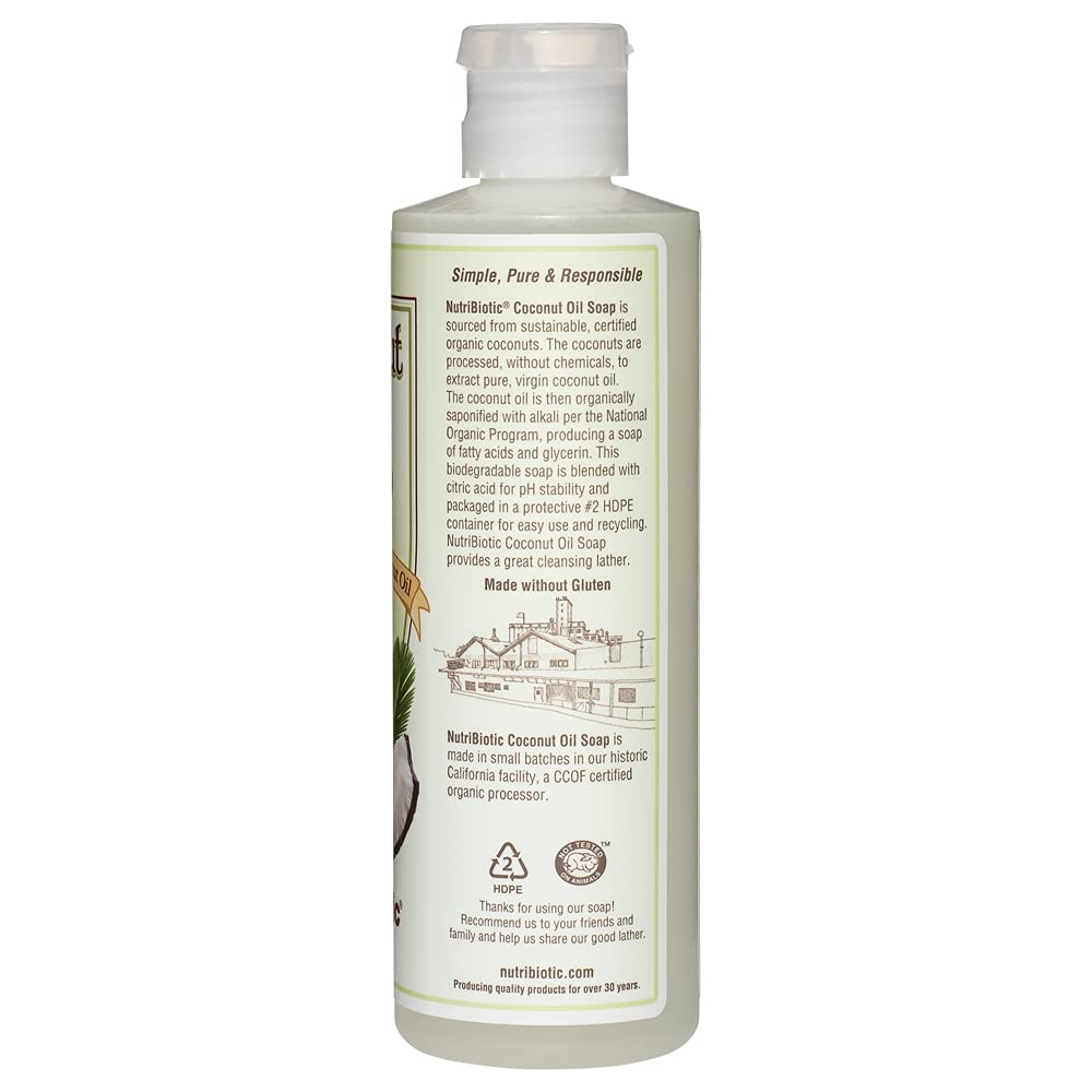 Nutribiotic Pure Coconut Oil Soap, Unscented, 8 Fluid Ounce
