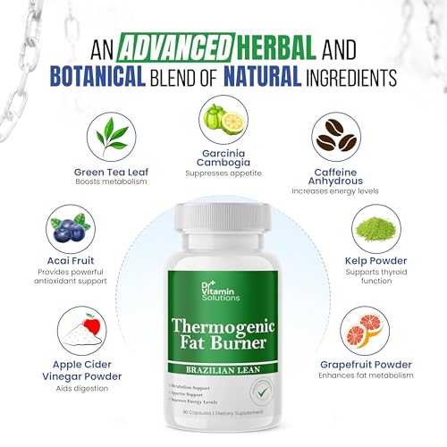 Dr Vitamins Thermogenic Fat Burner for Women and Men - Appetite Suppressant for Weight Loss - Includes Green Tea Extracts for Bloat Relief - Metabolism Booster - 30 Weight Loss Pills