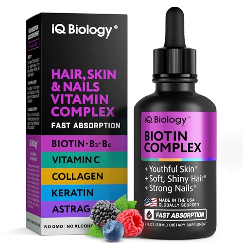 Liquid Biotin 5000mcg Drops – 80,000mcg Hair Growth Vitamins with Astragalus Collagen & Keratin, Extra Strength Hair Skin and Nails Vitamins - Biotin and Collagen Supplements for Women & Men - 2 fl oz