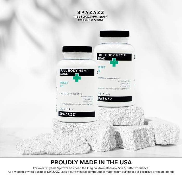 Spazazz Full Body Hemp Soak - 1000mg Hemp - Spa Hot Tub & Bath Aromatherapy Bath Salt Crystals - 538g/19oz (Reset 06)