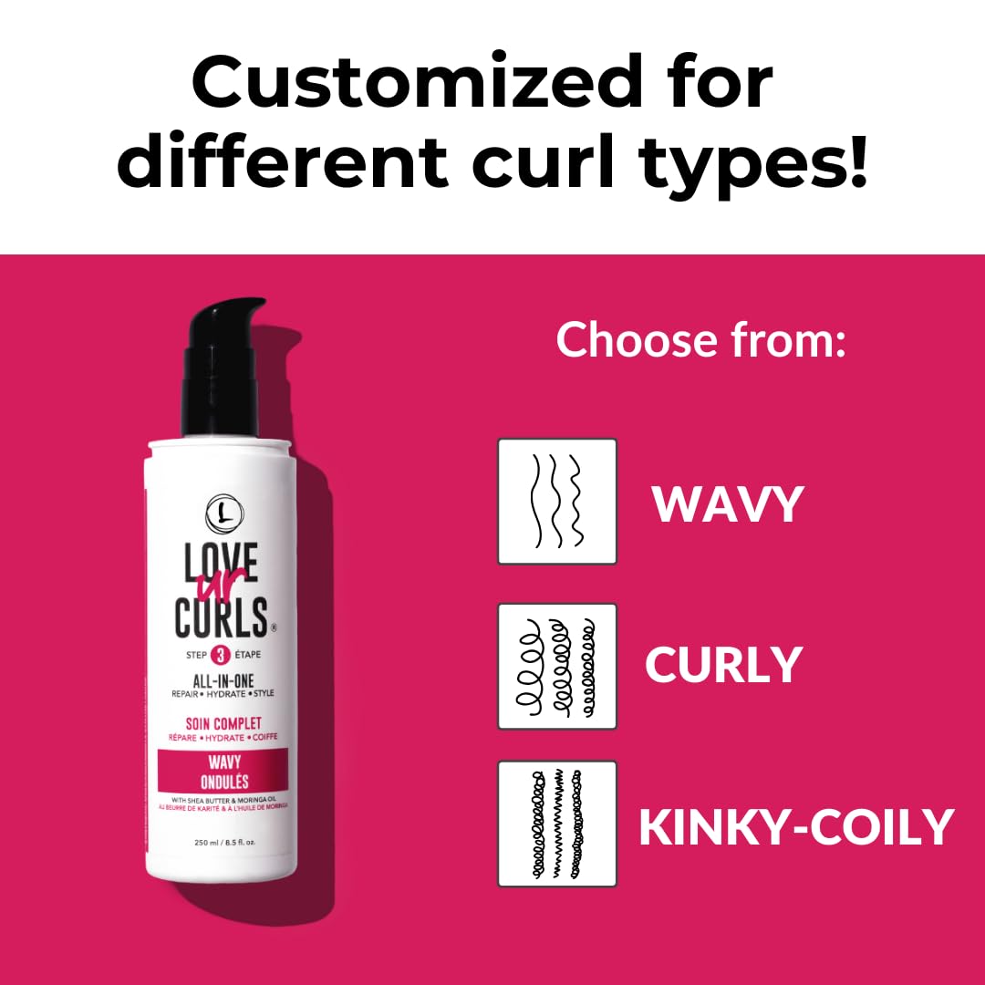 Love Ur Curls - Shampoo, Conditioner, Wavy All In One Styler to repair, define and hydrate hair and Irish Sea Moss Gel for touchable hold