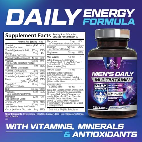 Multivitamin for Men - Mens Multivitamins for Daily Nutritional Support, Men's Multivitamin with Vitamin A, C, D, E, B12, Zinc & More, Immune Health & Energy Support Vitamins Supplement - 120 Capsules