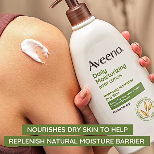 Aveeno Daily Moisturizing Body Lotion with Soothing Prebiotic Oat, Gentle Lotion Nourishes Dry Skin With Moisture, Paraben-, Dye- & Fragrance-Free, Non-Greasy & Non-Comedogenic, 18 oz, 2 Pack
