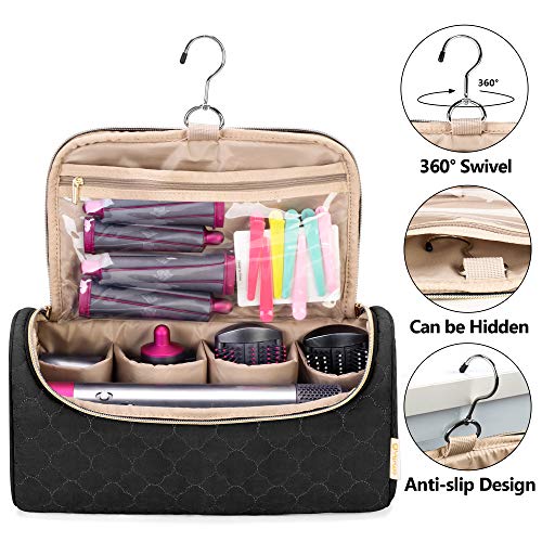 Yarwo Travel Case Compatible for Dyson Airwrap Complete Styler All Models and Attachments, Portable Storage Bag with Hanging Hook for Hair Curler Accessories, Black (Patented Design)