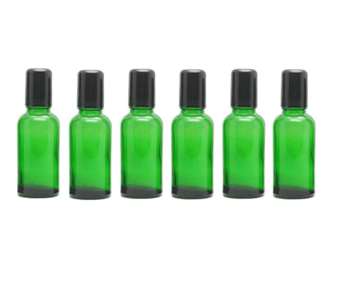 6PCS 30ml Empty Portable Green Glass Roll on Bottles With Stainless Steel Ball and Black Cap For Perfume Essential Oil Roller Bottles Vial Container Pot Jar Attar Bottle
