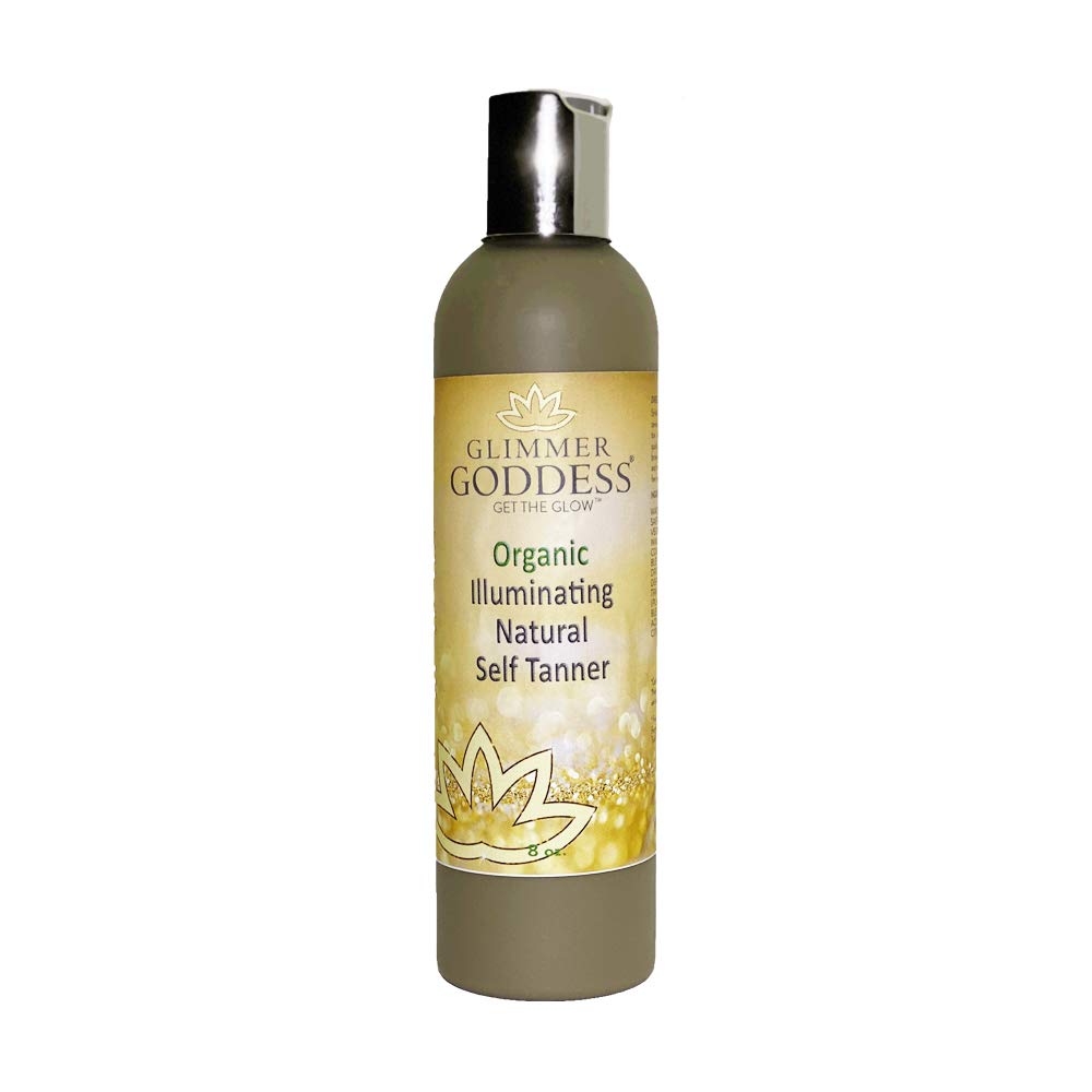 Glimmer Goddess Organic Natural Self Tanner Lotion. Creates a Lucious, Buildable Golden Tan with Each Application. 8 oz - Vegan