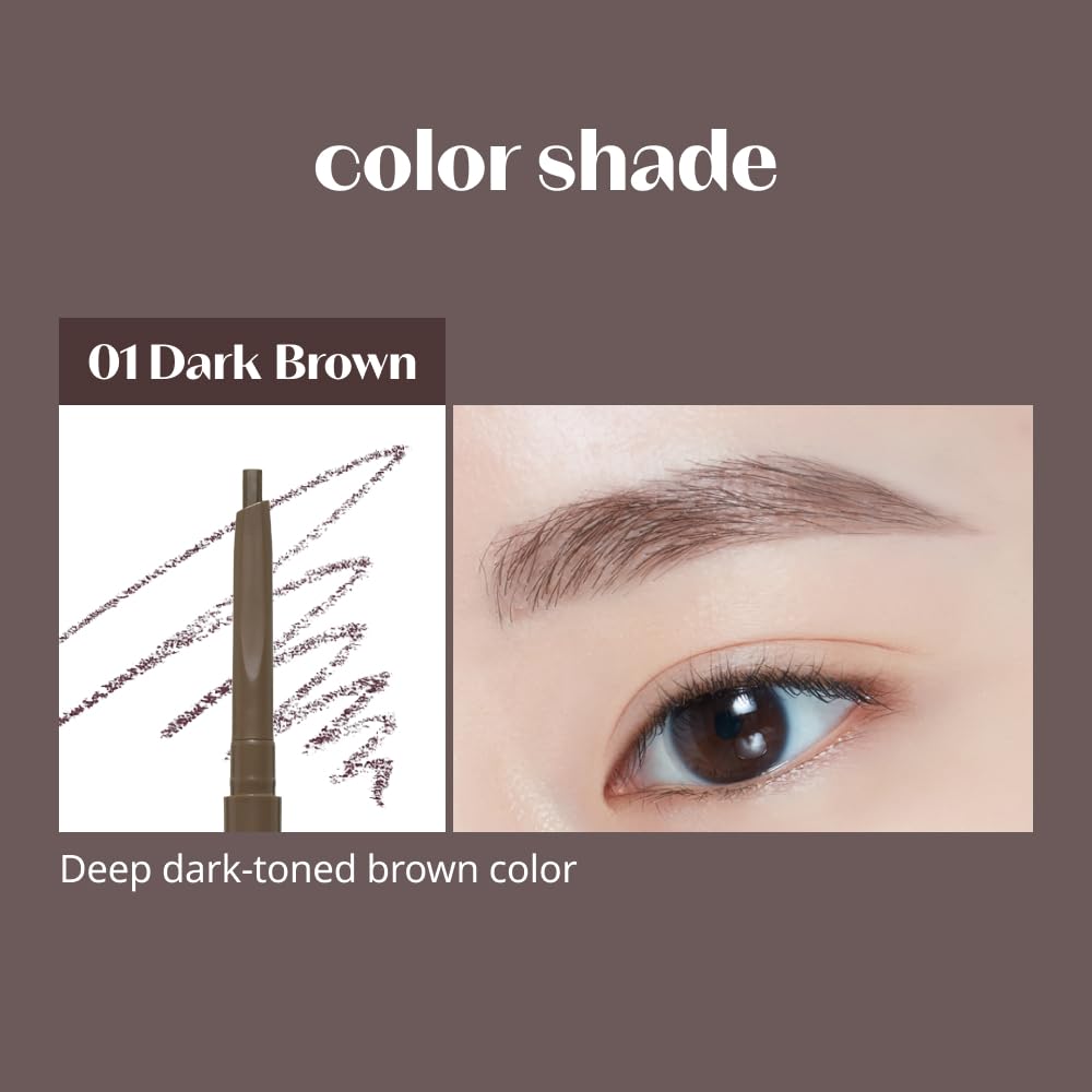 ETUDE Bare Edge Brow Pencil - Dark Brown | A hexagon-shaped slim brush that delicately coats every strand of eyelashes | Brow Mascara | Zero Clump & No Bushy Brows, Korean Makeup, Kbeauty