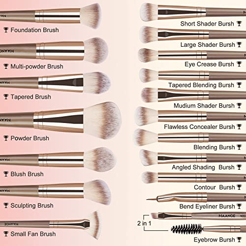 Make Up Brushes, MAANGE 18 Pcs Premium Synthetic Makeup Brushes Set Soft Foundation Powder Eyeliner Eye Shadow Makeup Brushes Professional (Champagne)