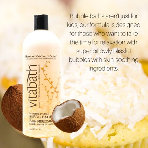 Vitabath Heavenly Coconut Crème Bubble Bath Rich Foaming Bubbly Soak & Relaxing Aromatherapy Moisturizing & Nourishing Indulgent Suds for Women & Men All Skin Types - 33.8 fl oz