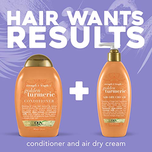 OGX Strength Length + Golden Turmeric Conditioner with Milk to Soothe Scalp Nourish Hair, Ayurveda SulfateFree Surfactants for Stronger Longer Hair, Coconut, 13 Fl Oz