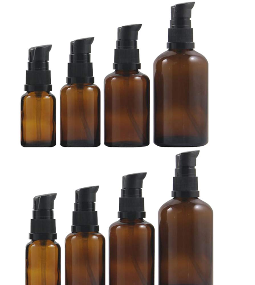 6PCS Empty Refillable Amber Glass Pump Press Bottles Cosmetic Storage Container Vial Jars Holder Pot For Makeup Lotion Emulsion Serum 30ml/1oz