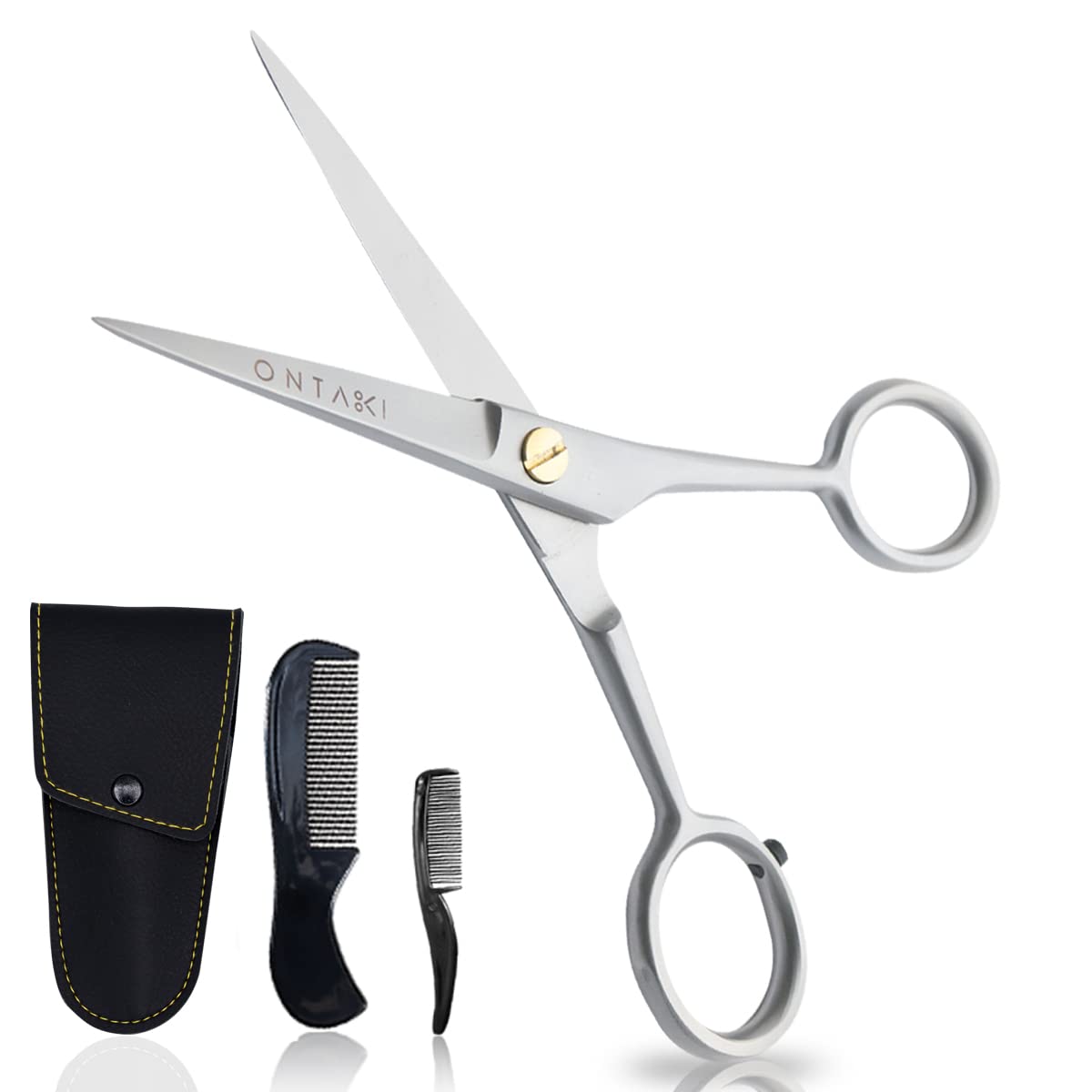 Professional Beard Mustache Hair Trimming Grooming Cutting Scissors Shears Comb Tool Kit Leather Case for Men