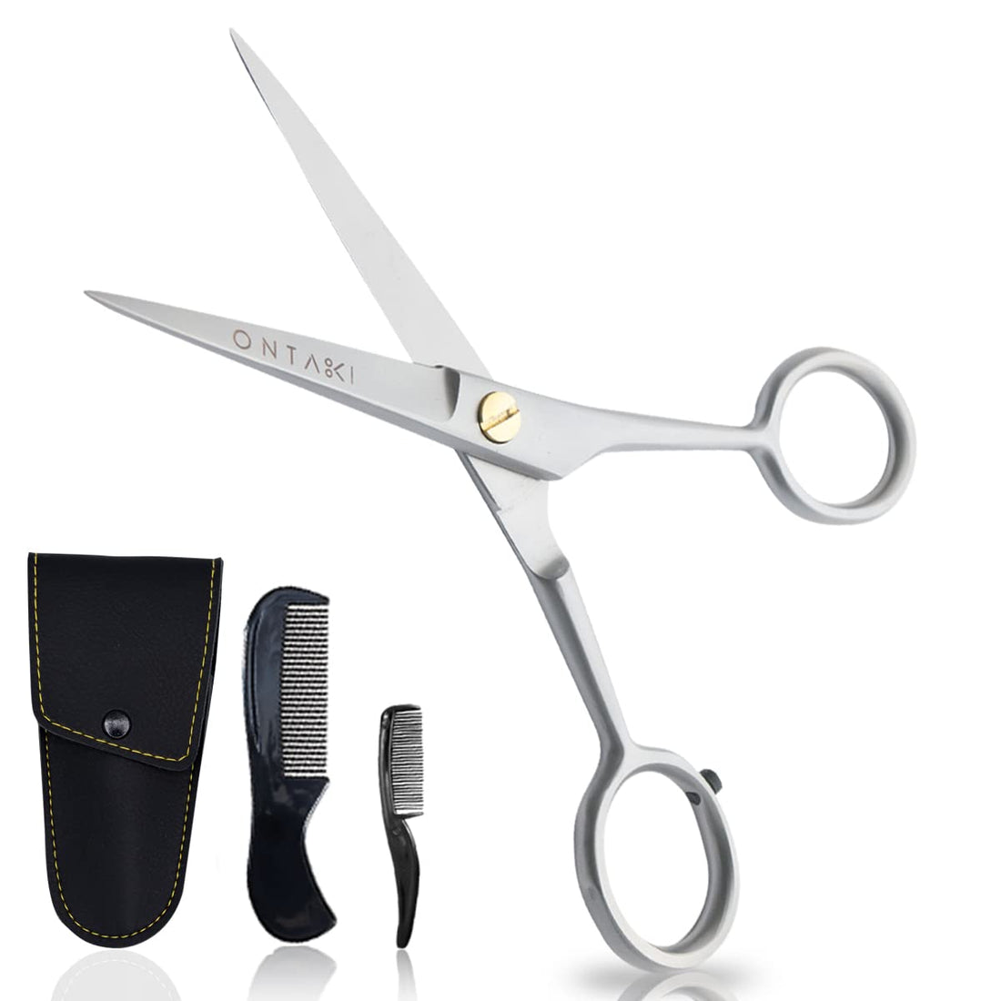 Professional Beard Mustache Hair Trimming Grooming Cutting Scissors Shears Comb Tool Kit Leather Case for Men