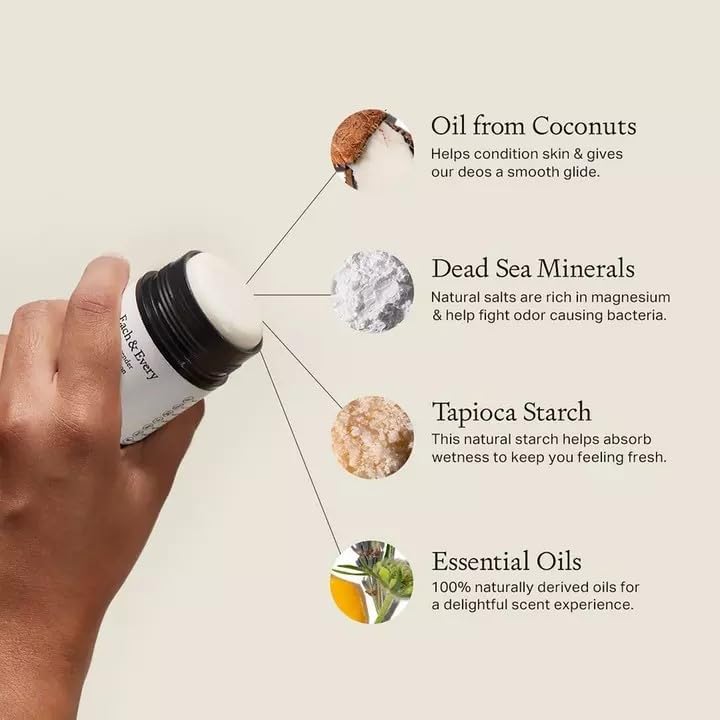 Each & Every All Natural Aluminum Deodorant for Men and Women – Cruelty Vegan Deodorant with Essential Oils, Non-Toxic, Baking Soda, Cedarwood, 2.5 Oz