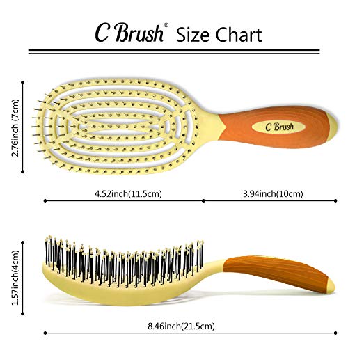 NuWay 4Hair Curved and Vented Detangling C Brush - Scalp Care - Fast Dry Venting Scheme - Special Formulated Bristles - Hair Dryer Safe - (Orange)