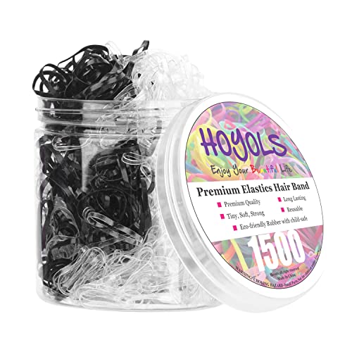 HOYOLS Clear & Black Elastic Hair Ties Rubber Bands Soft Ponytail Holder Mini Plastics Polyband for Women Girls 1500 Pcs Assorted Color Accessories TPU