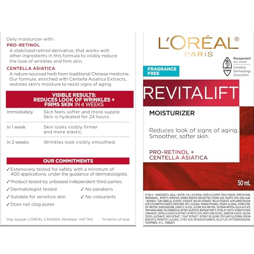 L'OREAL PARIS Revitalift Anti Aging Face and Neck Cream, Smoothing and Firming Moisturizer for 24HR Hydration, Fragrance Free, 1.7 Oz