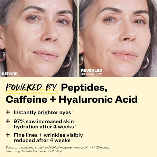 Kosas Revealer Concealer - Medium Coverage Makeup with Hyaluronic Acid, Conceals Dark Circles Under Eyes, Dark Spots and Blemishes + Brightens, Hydrates, Long-Lasting & Vegan, (Tone 0.5 N)