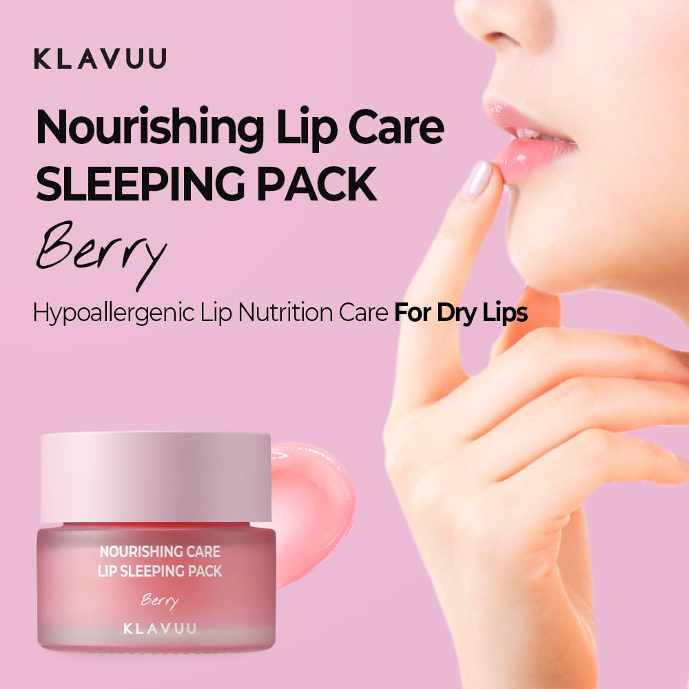 Klavuu Lip Mask Sleeping Pack (0.7oz) – Overnight Deep Hydrating Korean Lip Balm Treatment for Very Dry, Chapped Lips | Lip Lightening & Plumping with Instant Hydration | Gentle Exfoliating (Berry)