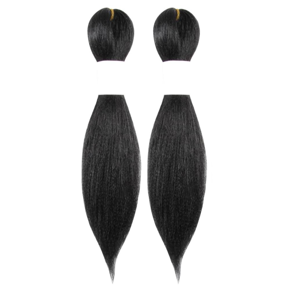 WUDAS Black Braiding Hair 10 Inch Short Pre Stretched Hair Straight Yaki Texture Synthetic Hair Extensions Softness (2 Packs,1B)