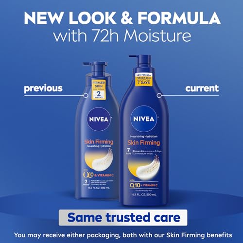 NIVEA Nourishing Hydration Skin Firming Body Lotion with Q10 and Vitamin C, 72-Hour Body Moisturizer for Dry to Very Dry Skin, 16.9 Fl Oz Pump Bottle