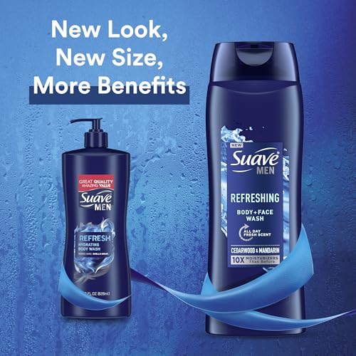 Suave Men Moisturizing Body & Face Wash, With Cedarwood and Mandarin Scent, No Parabens, No Phtahaltes, 18 Oz Pack of 6