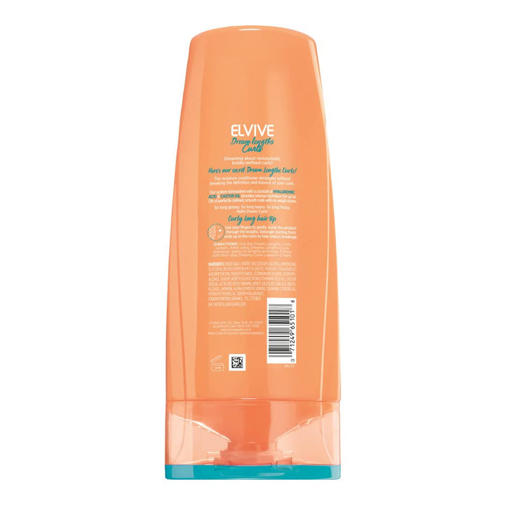 L’Oréal Paris Elvive Dream Lengths Curls Moisture Seal Conditioner, Paraben-Free Curly Hair Conditioner with Hyaluronic Acid and Castor Oil, 12.6 Fl Oz