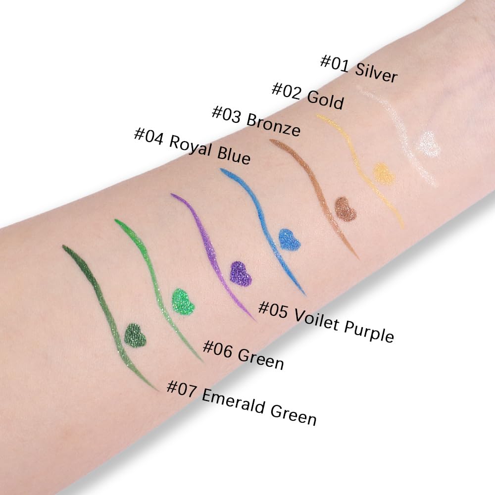 evpct 1Pcs Silver Glitter Shimmer Colored Liquid Eyeliner Eye Shadow Makeup Pencil Pen, Pearl White Face Body Glitter Makeup Fake Eyelashes Mascara Accessories, Sparkle Metallic Eyeliner Waterproof