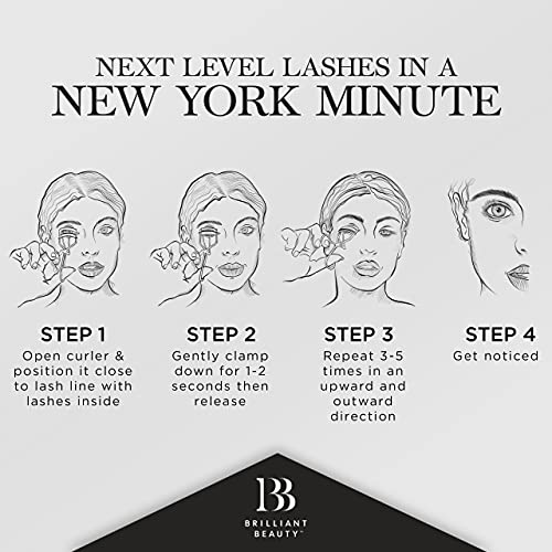 Brilliant Beauty Eyelash Curler with Satin Bag & Refill Pads - Award Winning Eye Lash Curlers for Dramatically Curled Eyelashes & Lash Lift in Seconds (Jet Black)
