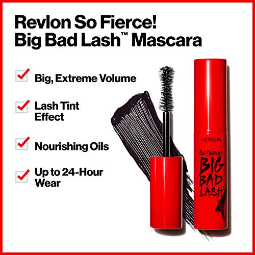 Revlon Mascara, So Fierce Big Bad Lash Eye Makeup, Volumizing, Lasts up to 24 Hours, No Clump, Smudge-Proof, Flake-Free, 760 Blackest Black, 0.34 fl oz