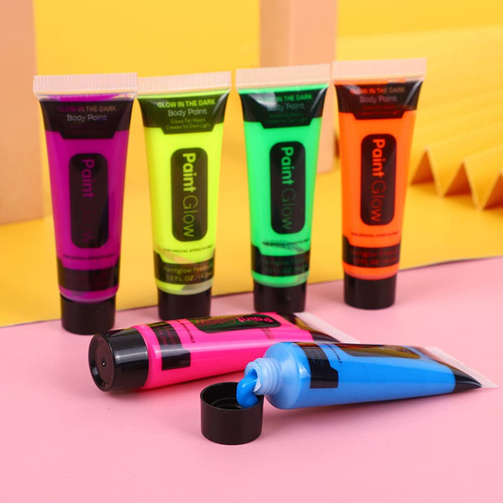 UV Neon Face & Body Paint Glow Kit -24 tubes/Box- Neon Face Paint In the Dark UV Glow Blacklight Halloween Face & Body Paint