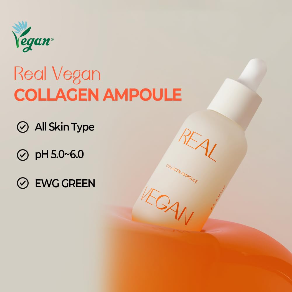 KLAVUU Real Vegan Collagen Ampoule - Enhances Skin Elasticity, Providing Deep Hydration to Dry Skin for a Radiant, Youthful Glow - 1.01 Fl oz
