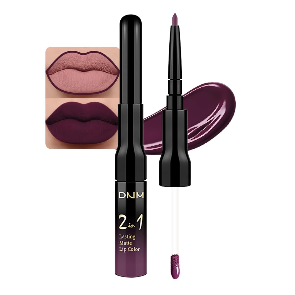 evpct 1Pcs Dark Purple Plum Matte Lip Liner and Liquid Lipstick Stain Makeup Set for women, Purple Long Lasting Smudge Proof Lipstick labiales matte mate larga duracion listip 24 hours originales,01#
