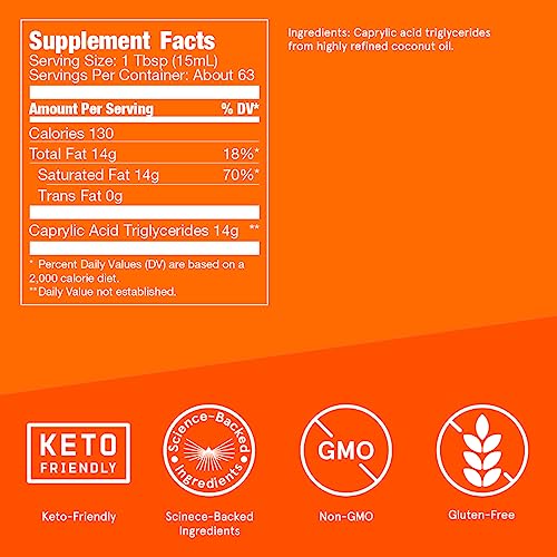 Bulletproof Brain Octane C8 MCT Oil, 32 Ounces, Keto Supplement for Sustained Energy and Fewer Cravings