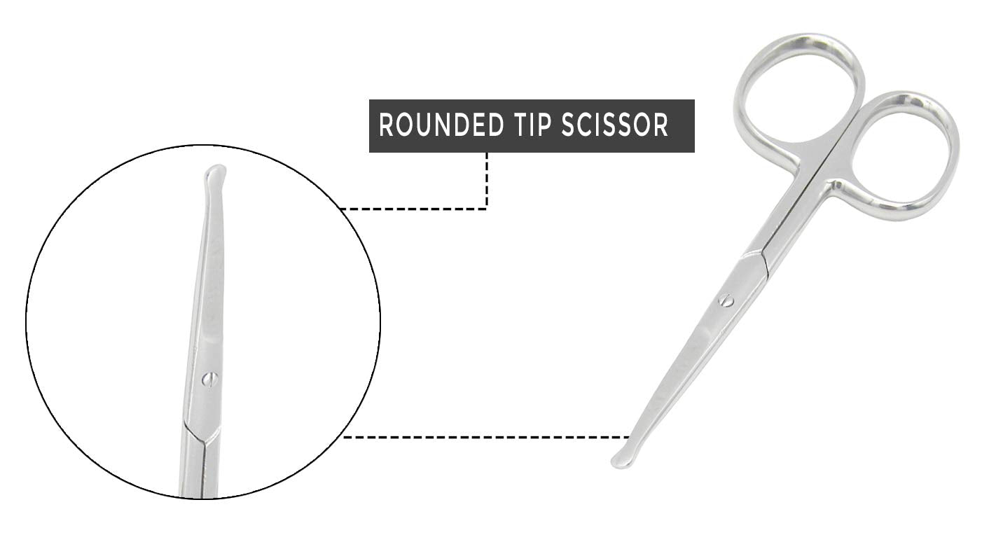 Melwey Rounded Stainless Steel Facial Hair Scissors/Safety Scissor for - Nose, Eyebrows, Facial Hair, Eyelashes, Moustache, Beard Trimming, Baby Nail.