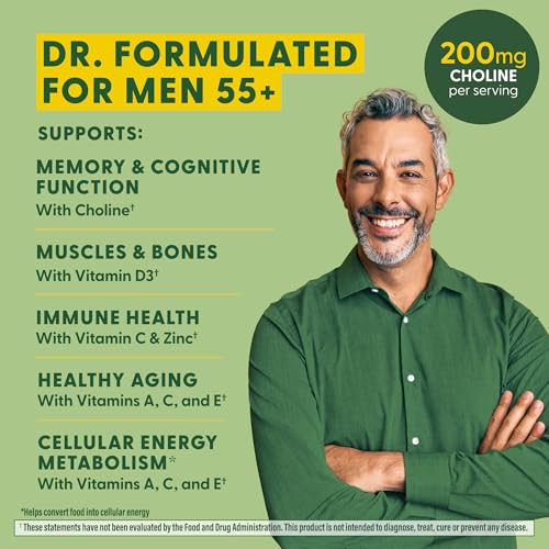 MegaFood Men's 55+ Advanced Multivitamin for Men - Doctor-Formulated -Choline, Vitamin D, Vitamin B12 – Plus Real Food – Brain Health Supplement for Adults & Immune Support - 120 Tabs (60 Servings)