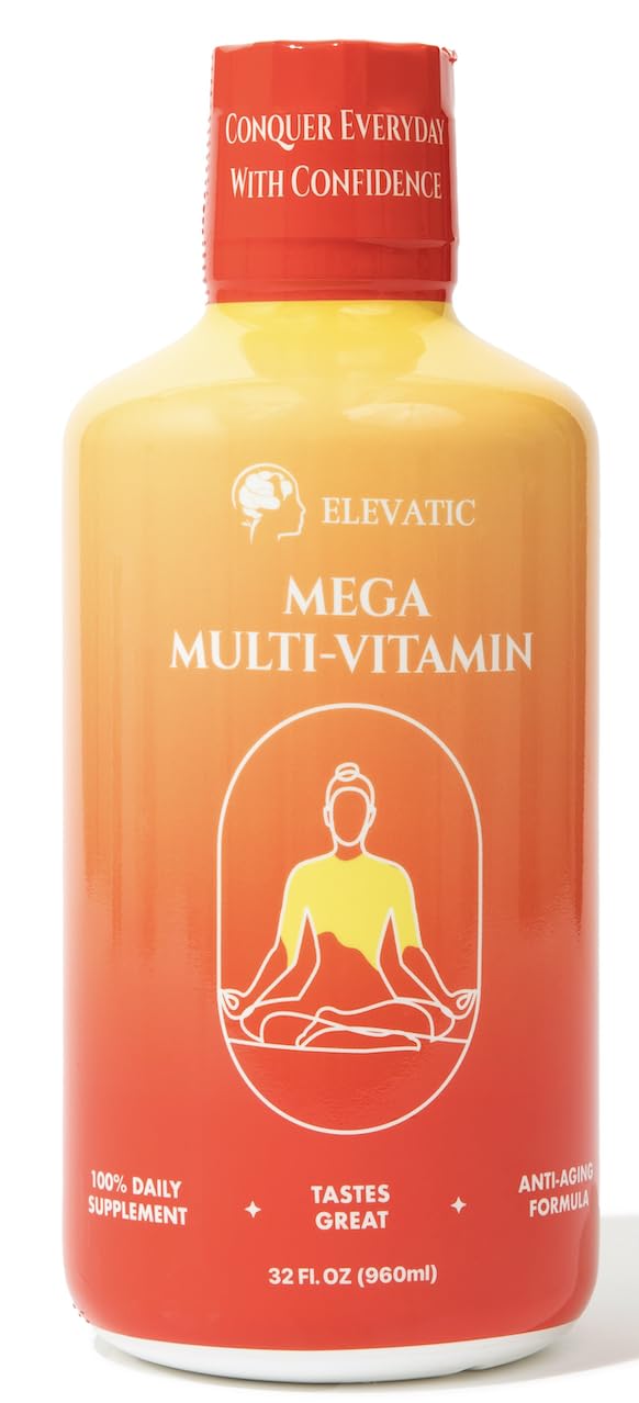 Elevatic Mega Liquid Multivitamin | 32 Fl.oz (960ml) | Easy to Consume Daily Use Multivitamin Liquid | Nutrition & Immune Support | Packed with Vital Nutrients for All