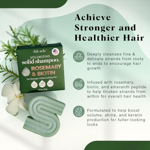 Kitsch Rosemary & Biotin Volumizing Natural Shampoo Bar | Strengthening & Thickening Shampoo for All Hair Types, Made in USA, Vegan, Paraben Sulfate & Cruelty Free Soap