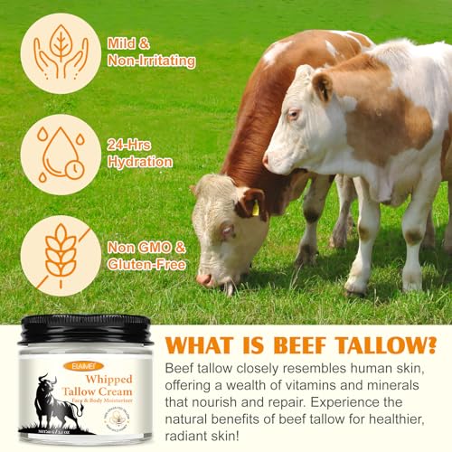 ISUNRISE Beef Tallow for Skin, Tallow Face Moisturizer, Natural Grass-Fed Grass Finished Beef Tallow and Honey Balm Deeply Moisturizing for Face & Body, 2.1 oz