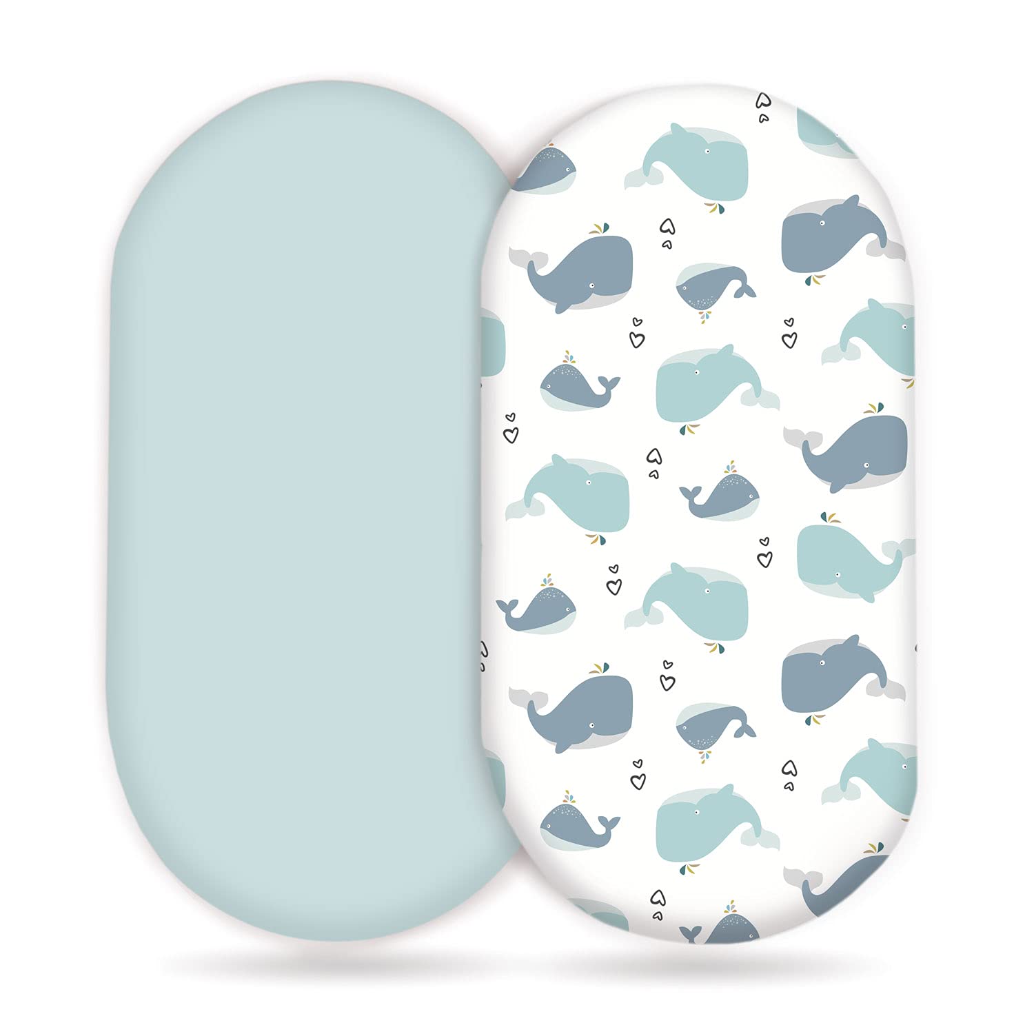 Stretchy Ultra Soft Fitted Bassinet Sheet Set 2 Pack, Universal Fit for Bassinets Baby Cradle Moses Basket Oval Rectangle Pad/Mattress, Lovely Whale Bassinet Sheets