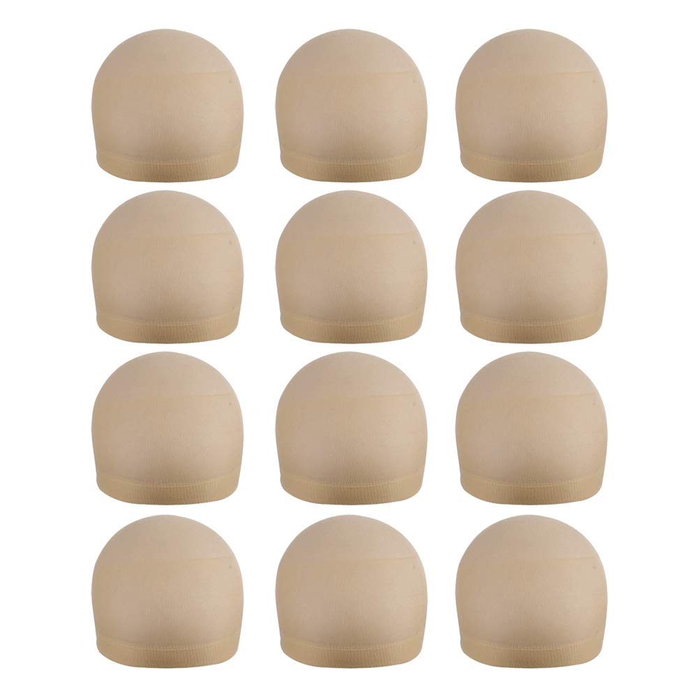 12 pieces Beige Stocking Wig Caps Nylon Breathable Wig Caps Premium Stretchy Wig Caps Soft Lightweight Wig Cap Hairnet for Women Wigs (Beige)