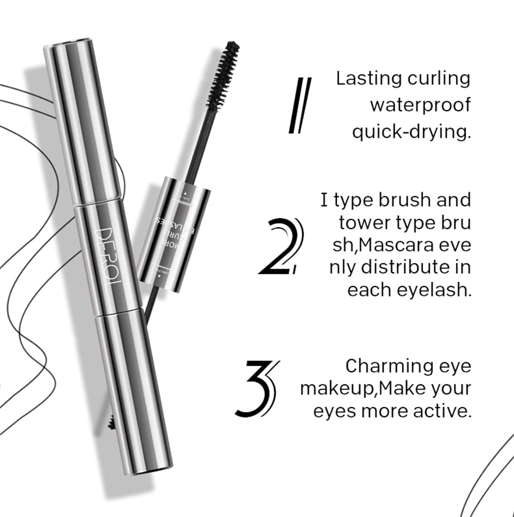 2 in 1 Mascara for Fine Short Eyelash,Big and Small Brush, Washable Voluminous Eyelash Mascara Intense Lengthening Mascara for Women and girl, Black (1 Pcs)