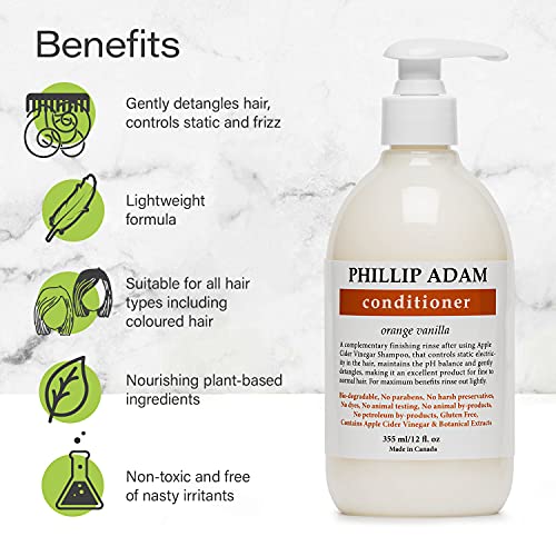 Phillip Adam Orange Vanilla Conditioner for Smooth and Shiny Hair - No Harsh Chemicals - Safe for Color Treated Hair - Delicious Natural Scent - 12 Ounce