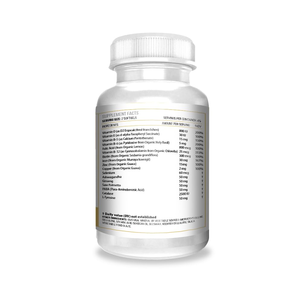 ACTIF Anti-Gray Hair Mega Support for Women with 15+ Advanced Hair Factors, Catalase, Biotin, PABA, Non-GMO, Made in USA, 90 Count