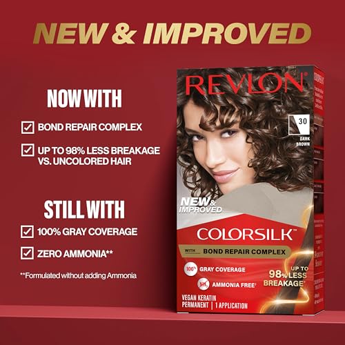 Revlon ColorSilk with Bond Repair Complex, Brown Permanent Hair Color, 100% Gray Coverage, Ammonia Free Hair Dye, Vegan Keratin, 27 Deep Rich Brown (Pack of 3)