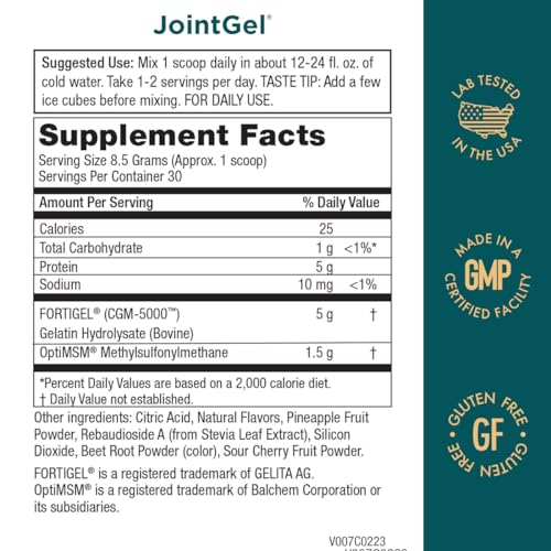 Purity Products JointGel Formula Collagen Peptides + MSM - Supports Joint Flexibility + Fortify Joint Cartilage - Berry Powder - 30 Day Supply