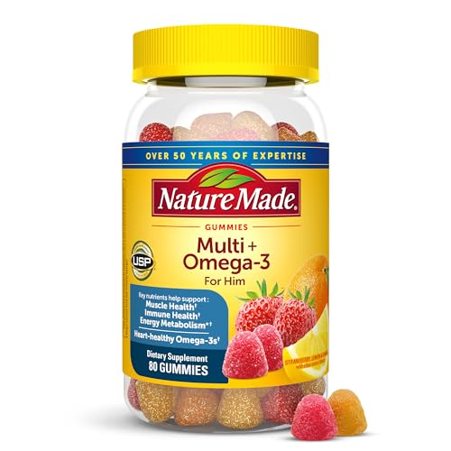 Nature Made Multivitamin for Him with Omega-3, Mens Multivitamins for Daily Nutritional Support, Multivitamin for Men, 80 Gummy Vitamins and Minerals, 40 Day Supply